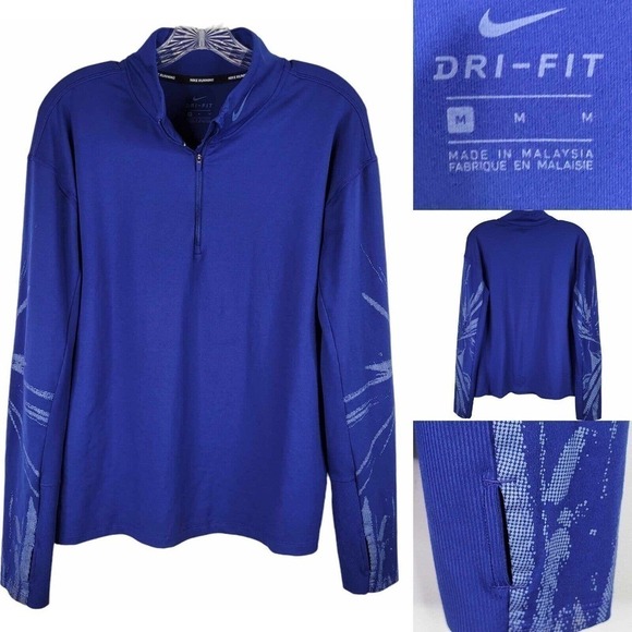 Nike Element Running 1/2 Zip Top Womens Size Medium Blue Thumb Holes - Picture 1 of 11